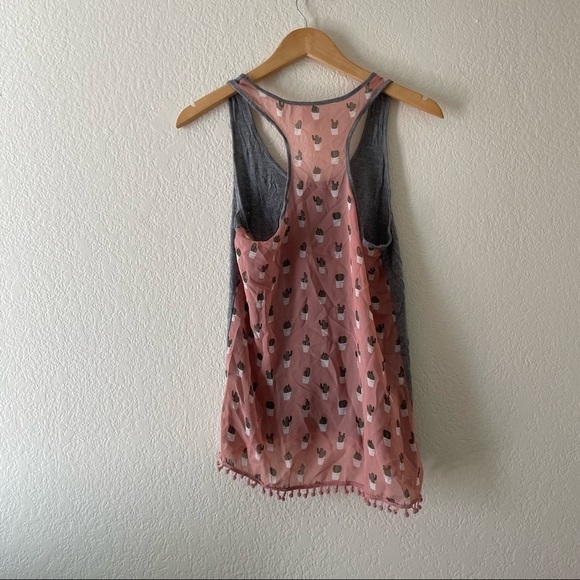 Empyre Grey Tank Sheer Cactus Pocket Tank Top - Picture 5 of 6